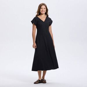 Classic V-Neck Black Midi Dress